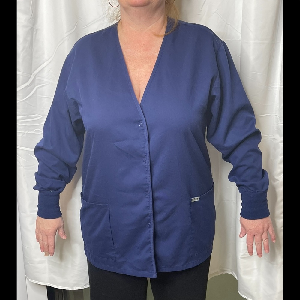 Grey’s Anatomy  Scrub Jacket, Navy Blue SZ LG snap buttons. Scrubs